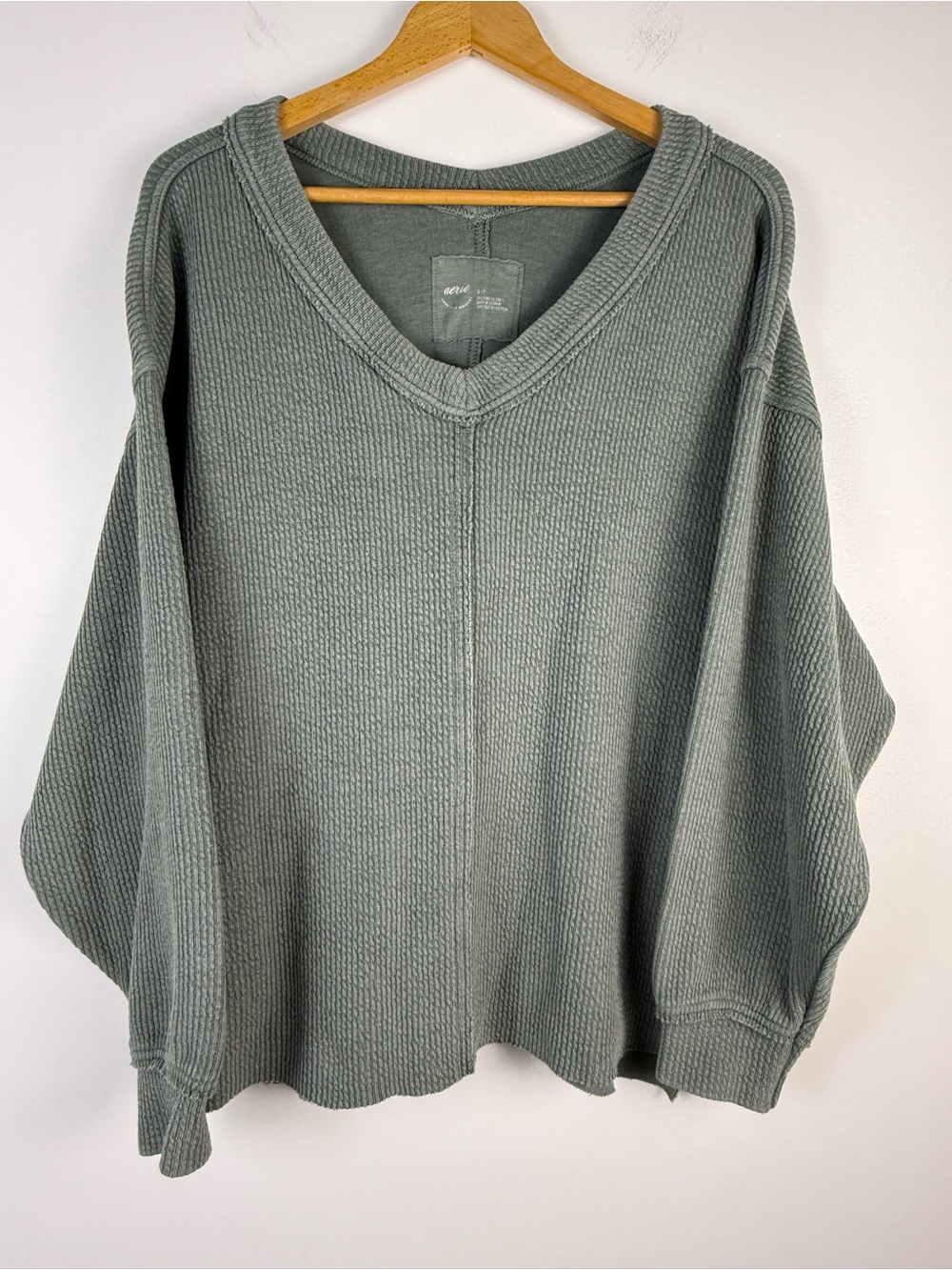 Aerie Women’s Wonder Textured Waffle-Knit Oversized Sweater in Green - Picture 2 of 14